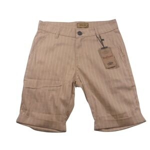 Heyfanee‎ Mens Slim Fit Pinstripe Chino Shorts Tan Khaki Cuffed Size 28 NWT